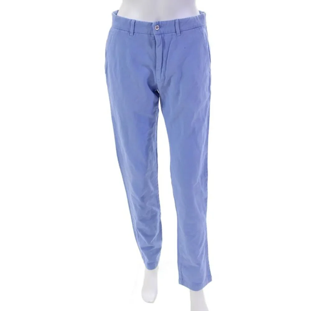 Les Canebiers Womens Cotton Zip Button Boot Leg Lined Pants Blue Size XS